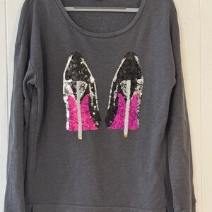 Juicy Couture Sequin High Heels Gray Long Sleeve Shirt Size XL